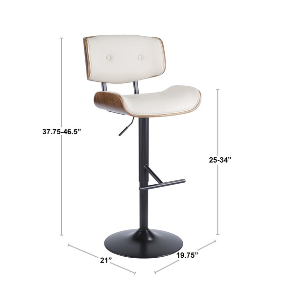 Lombardi Adjustable Swivel Barstool In Walnut With Cream Faux Leather